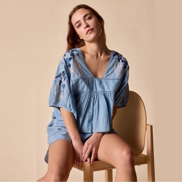 NWT St. Roche Women’s Summer Top Wedgewood Blue Embroidered Size XS - Picture 4 of 8